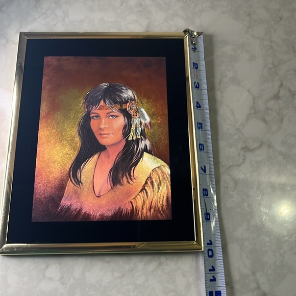 Vintage Foil Art Etchings Native American Woman made USA framed 10”x 8” - Picture 4 of 4